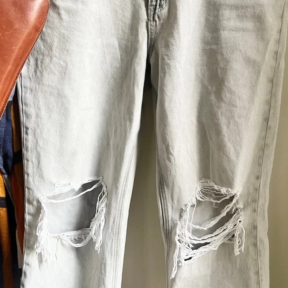 Vervet Ripped Distressed Light Grey Washed Crop Cut Off Baggy Jeans 30 - Picture 4 of 14